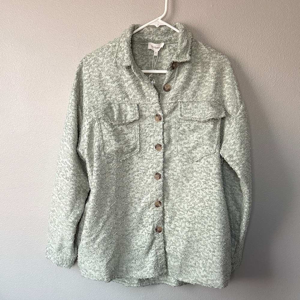 Bohme Textured Shirt Jacket Shacket Sage Green, Size Medium